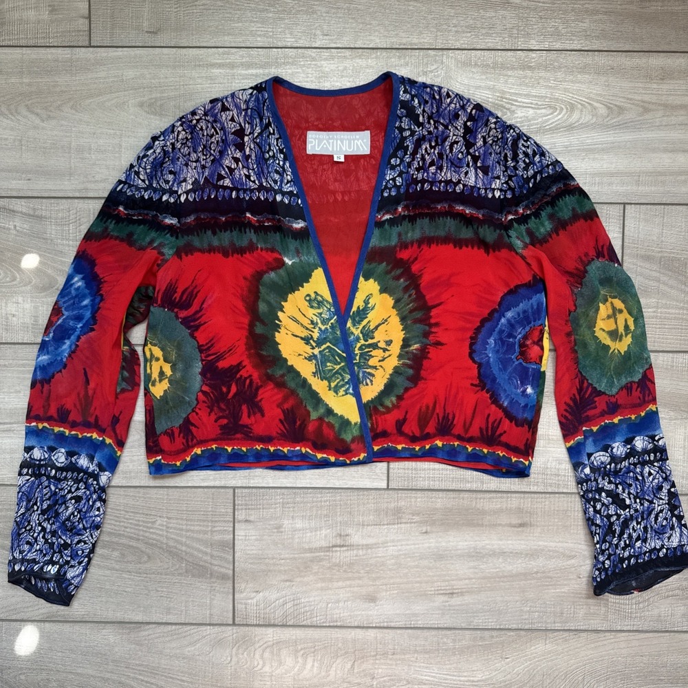 Vintage Abstract Colorful Cropped Blazer Jacket Open Front Womens S Artsy